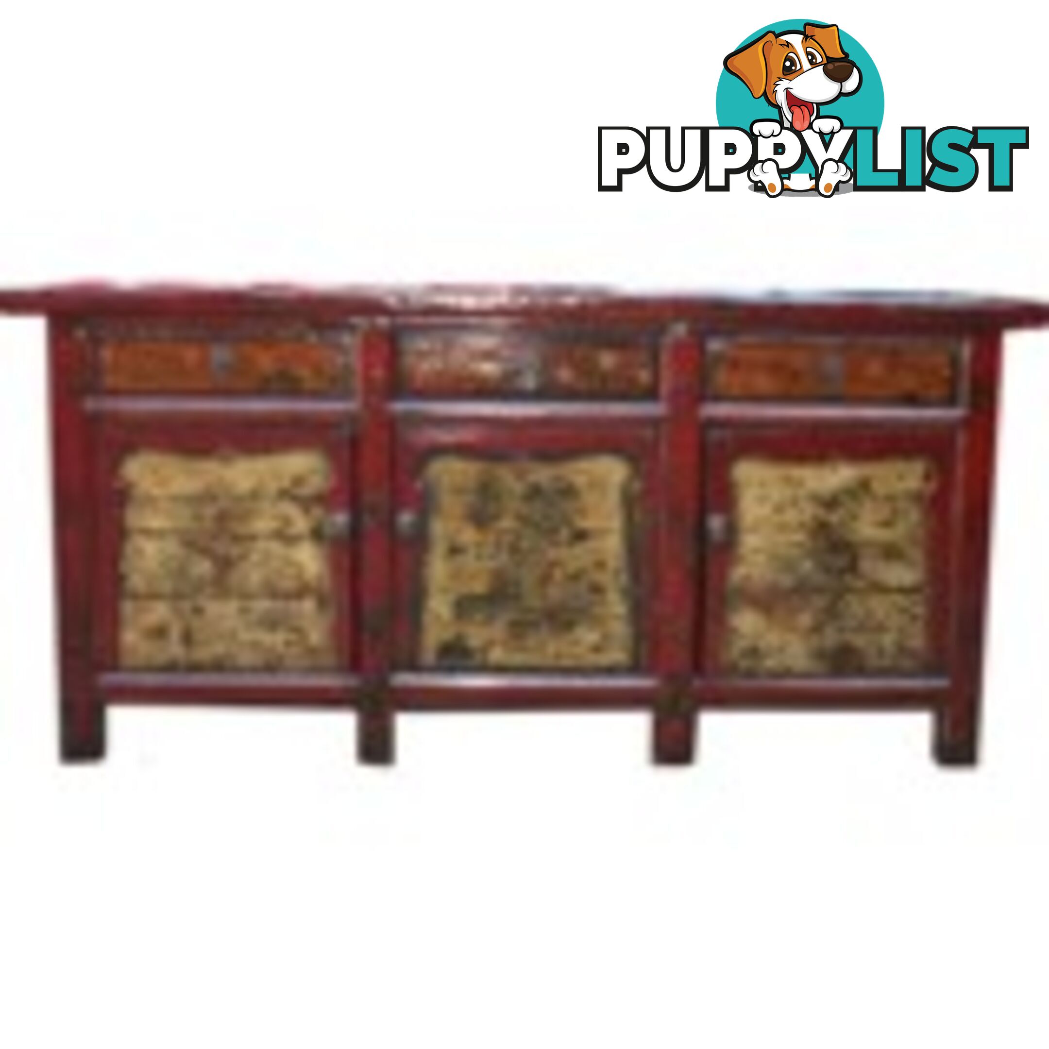 Large Antique Mongolian Style Painted Sideboard