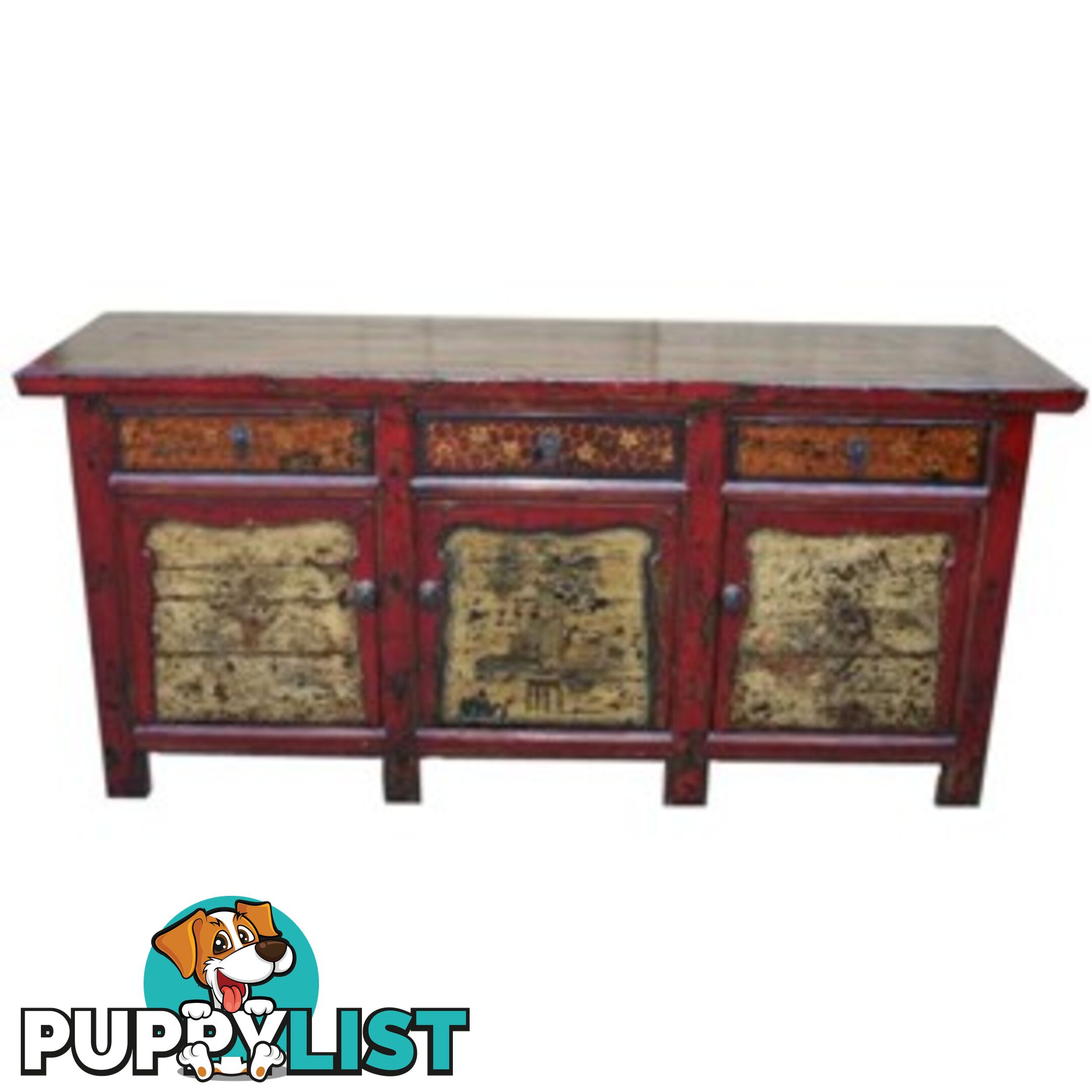 Large Antique Mongolian Style Painted Sideboard