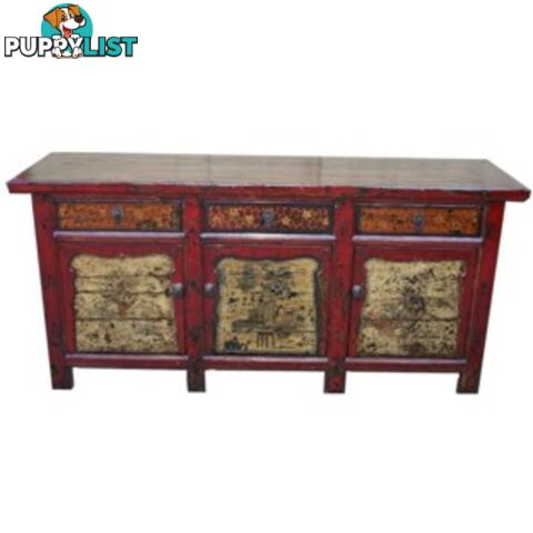 Large Antique Mongolian Style Painted Sideboard