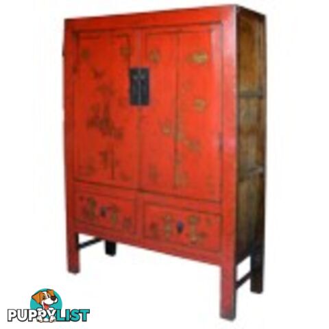 Large Original Chinese Antique Painted Wedding Cabinet