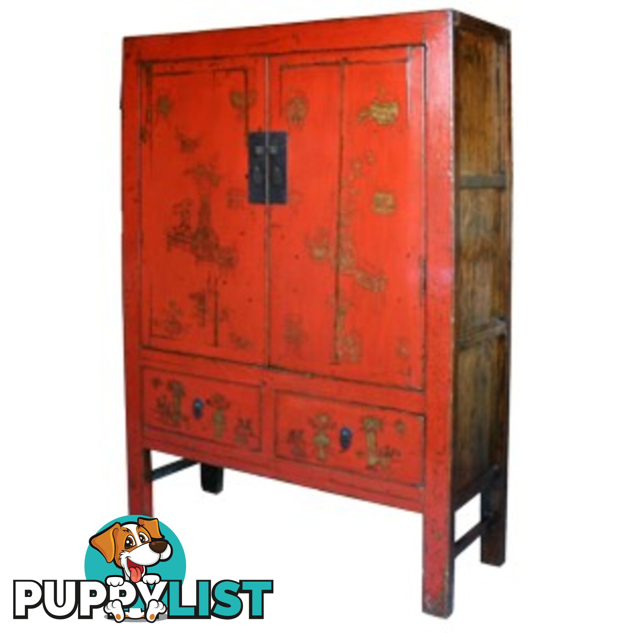 Large Original Chinese Antique Painted Wedding Cabinet