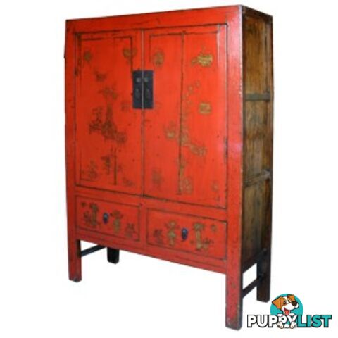 Large Original Chinese Antique Painted Wedding Cabinet