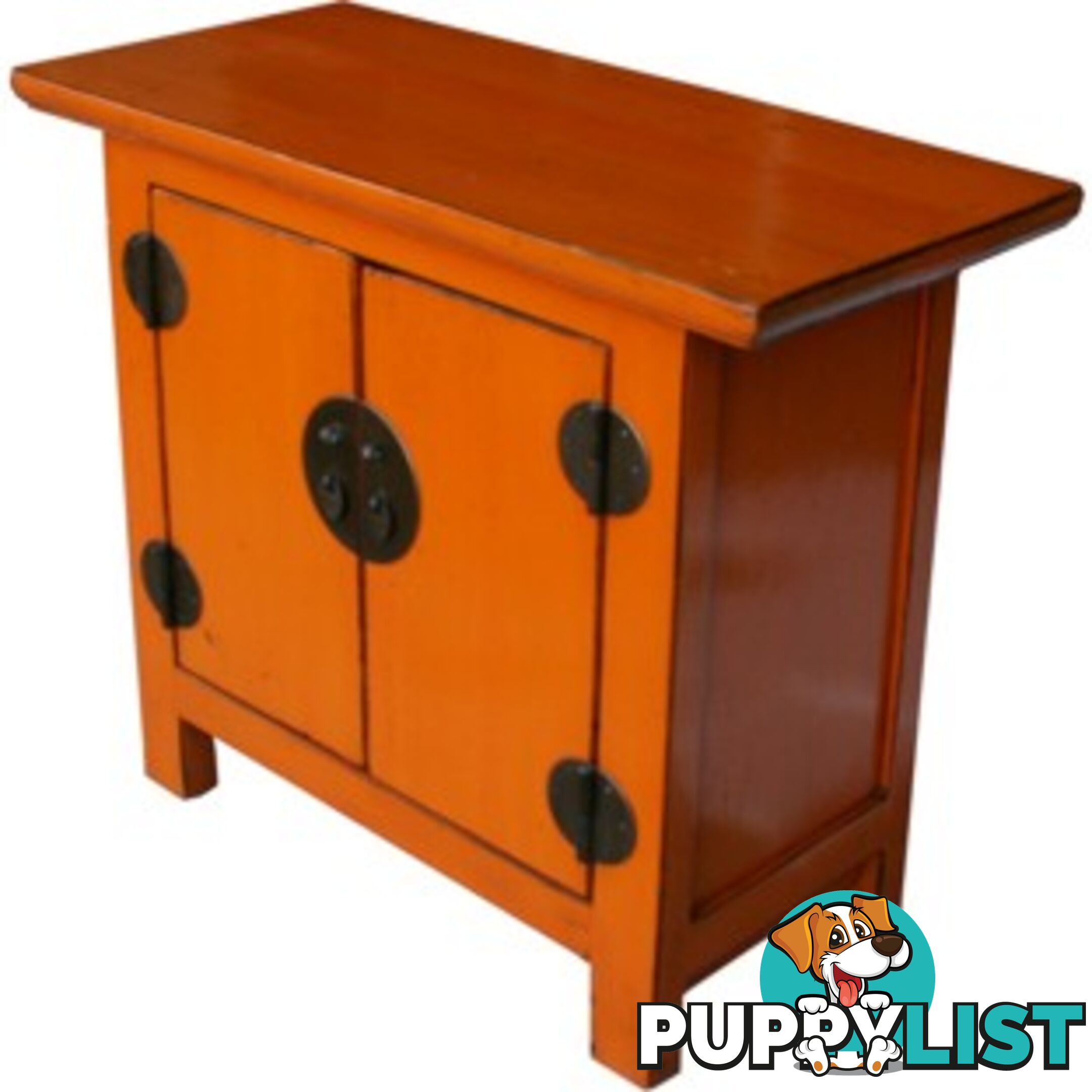 Chinese Low Orange Lacquered Bedside Table