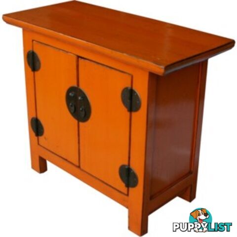 Chinese Low Orange Lacquered Bedside Table