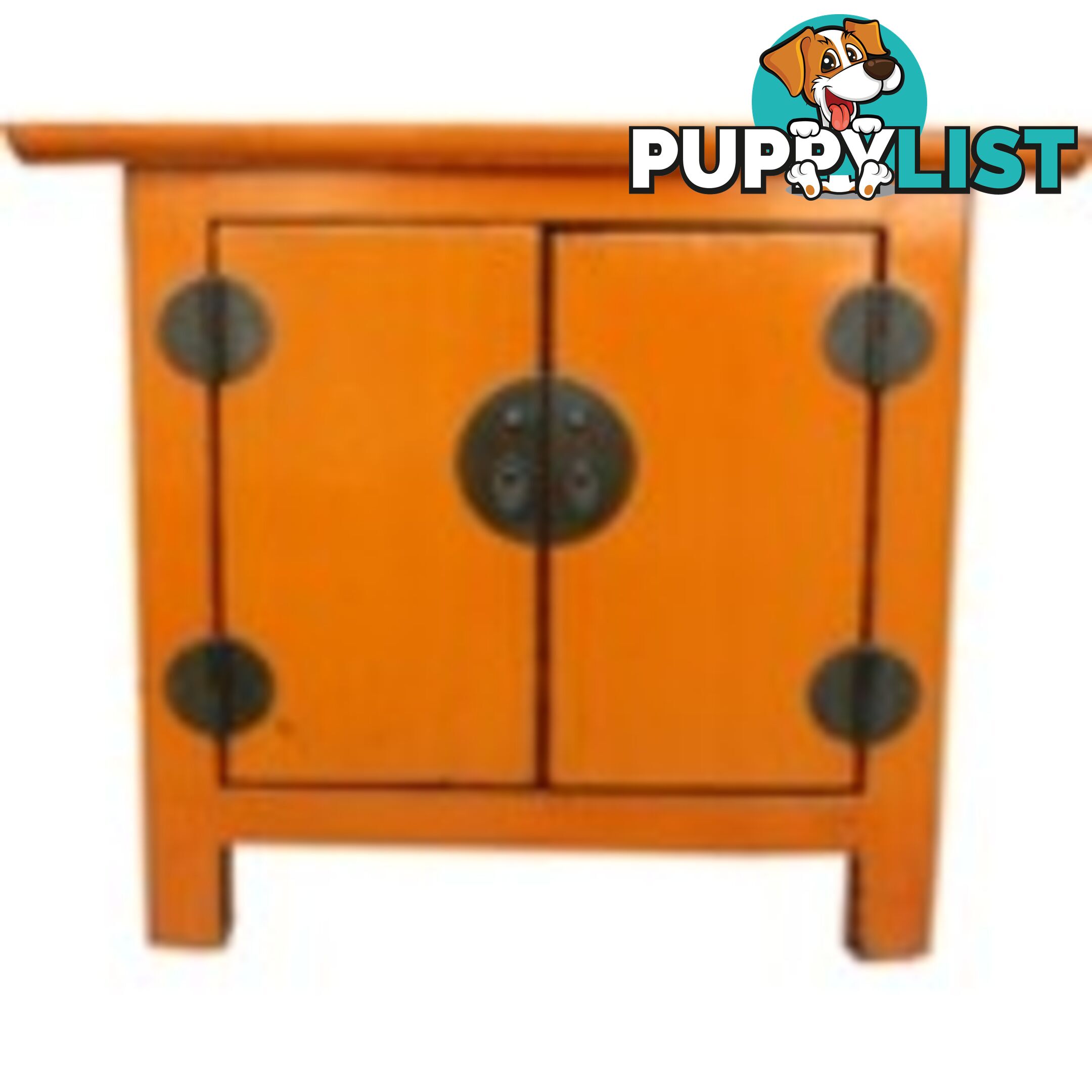 Chinese Low Orange Lacquered Bedside Table