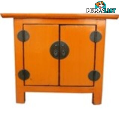 Chinese Low Orange Lacquered Bedside Table