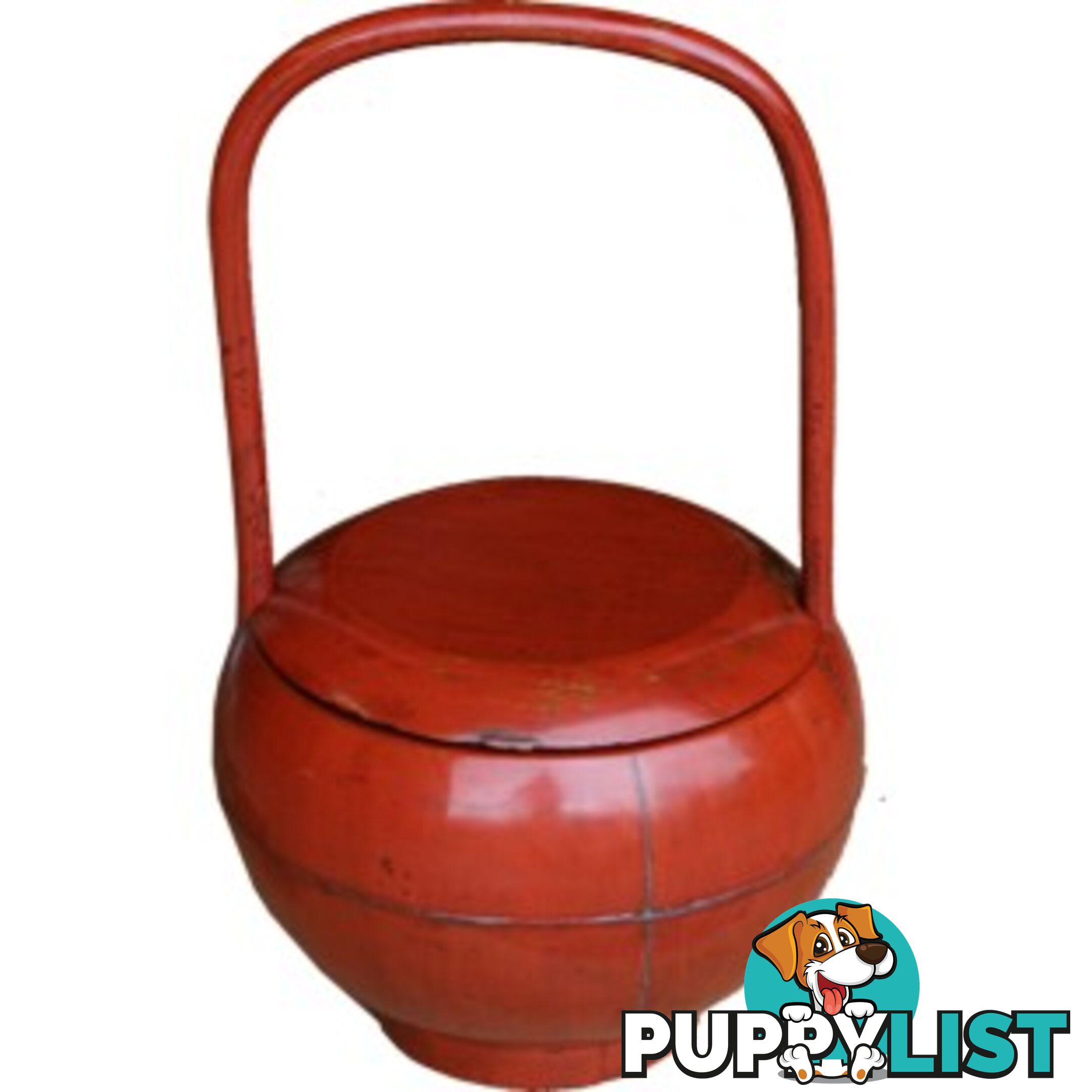 Red Antique Round Wood Decoration Box with Handle