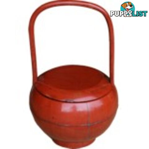 Red Antique Round Wood Decoration Box with Handle