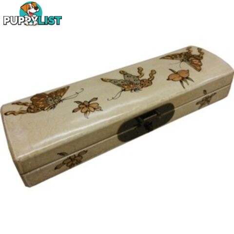 White Oriental Embossed Butterfly Pencil Case