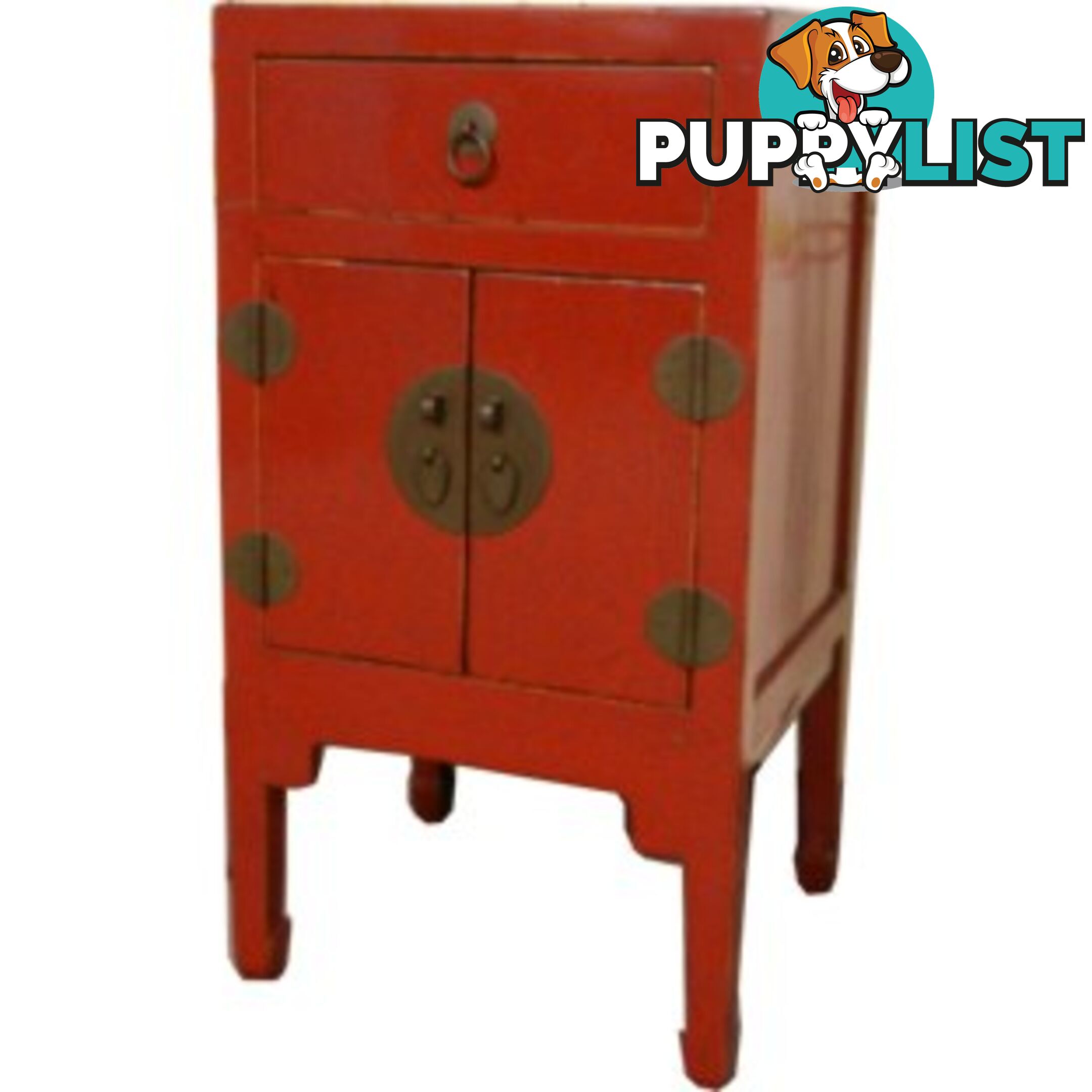 Red Lacquer Chinese High Bedside Table