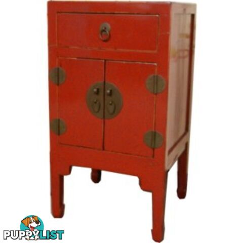 Red Lacquer Chinese High Bedside Table