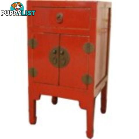 Red Lacquer Chinese High Bedside Table