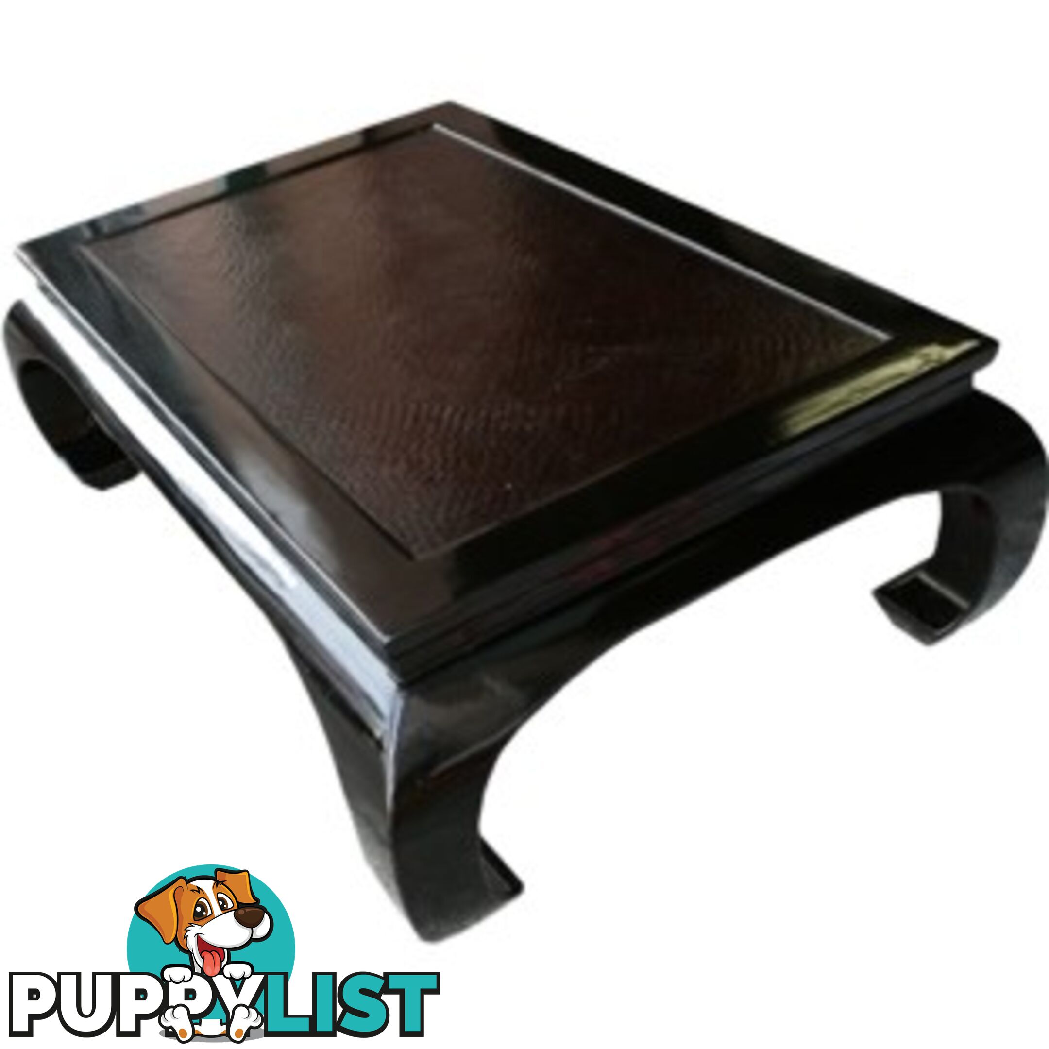 Chinese Black Rattan Top Curved Legs Coffee Table