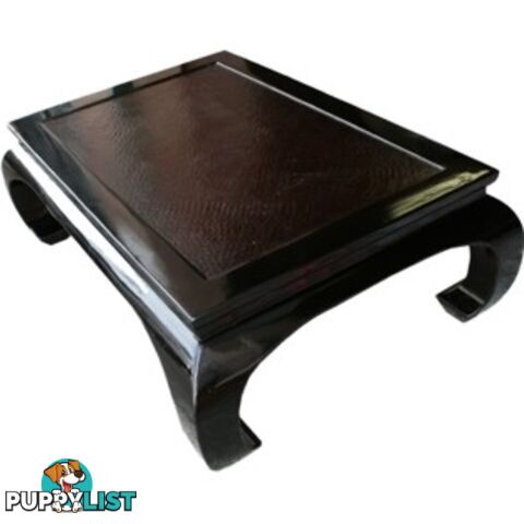 Chinese Black Rattan Top Curved Legs Coffee Table