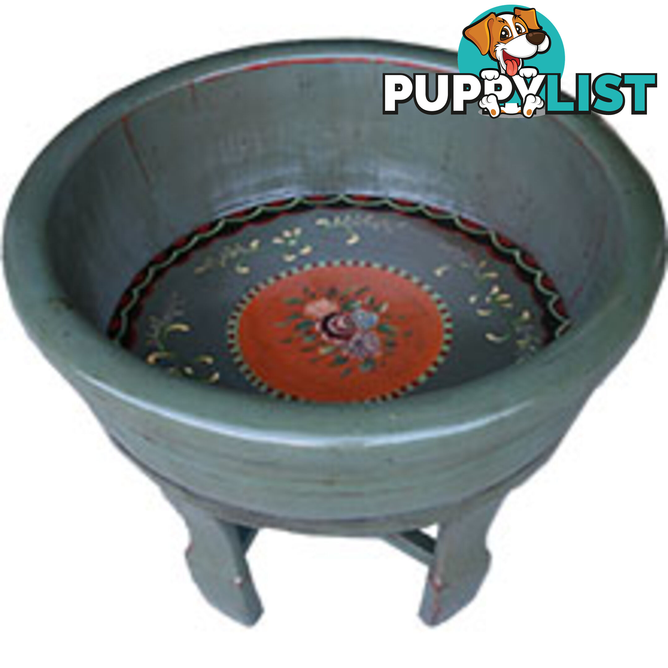 Chinese Grey Lacquer Painted Wood Water Basin with Stands