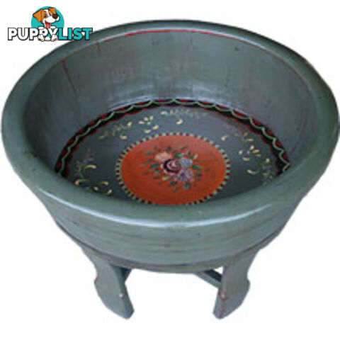 Chinese Grey Lacquer Painted Wood Water Basin with Stands