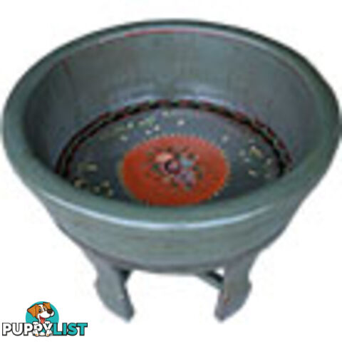 Chinese Grey Lacquer Painted Wood Water Basin with Stands