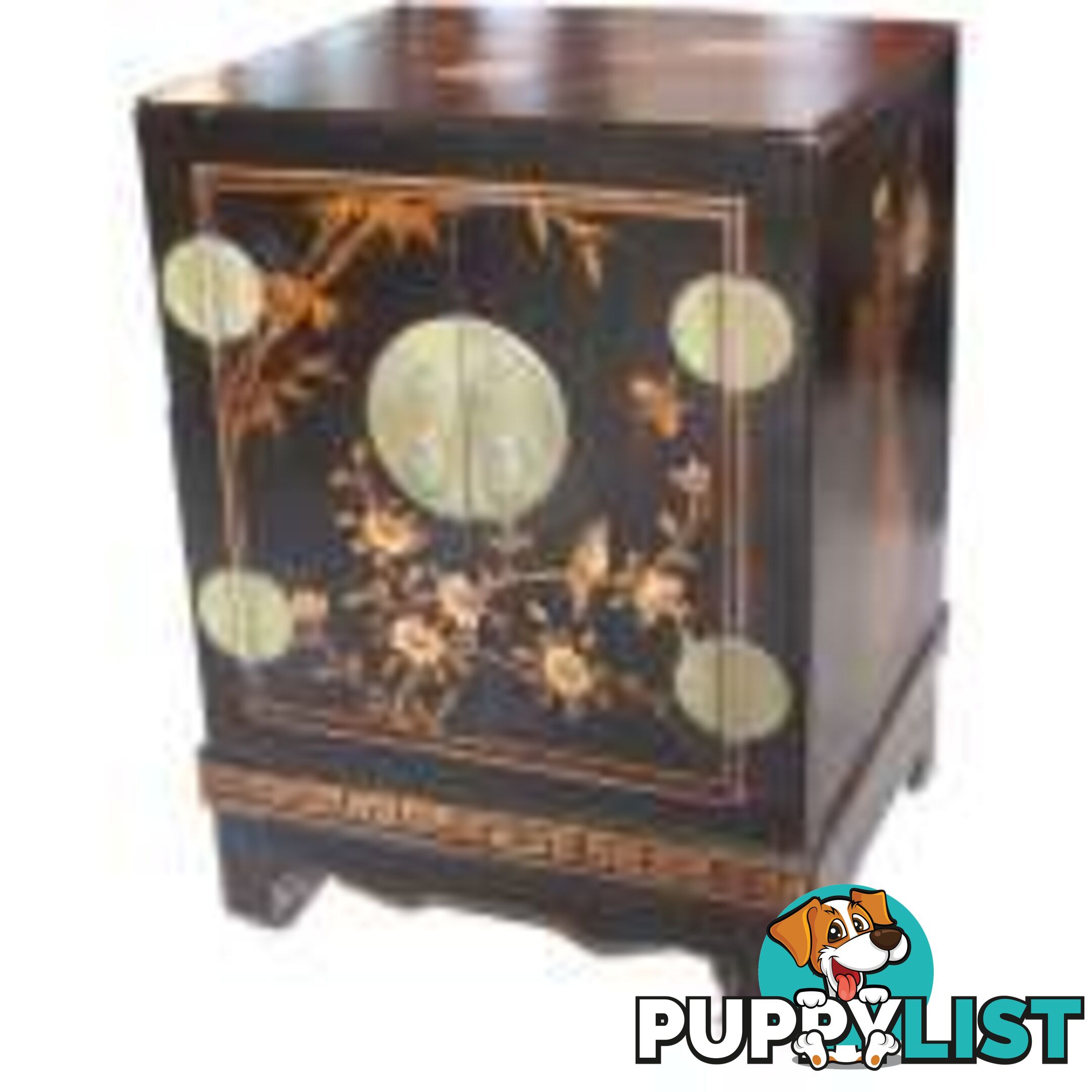 Black Painted Oriental Style Chinese Bedside Table