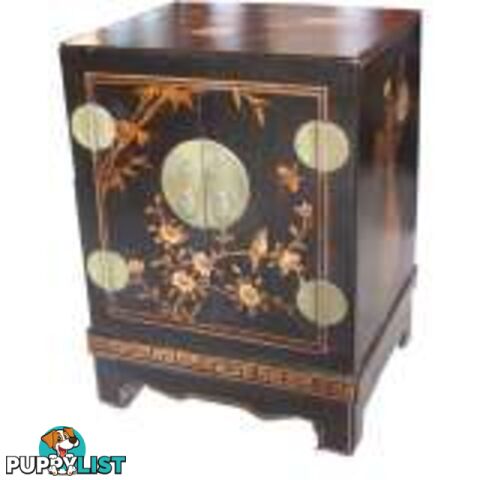 Black Painted Oriental Style Chinese Bedside Table