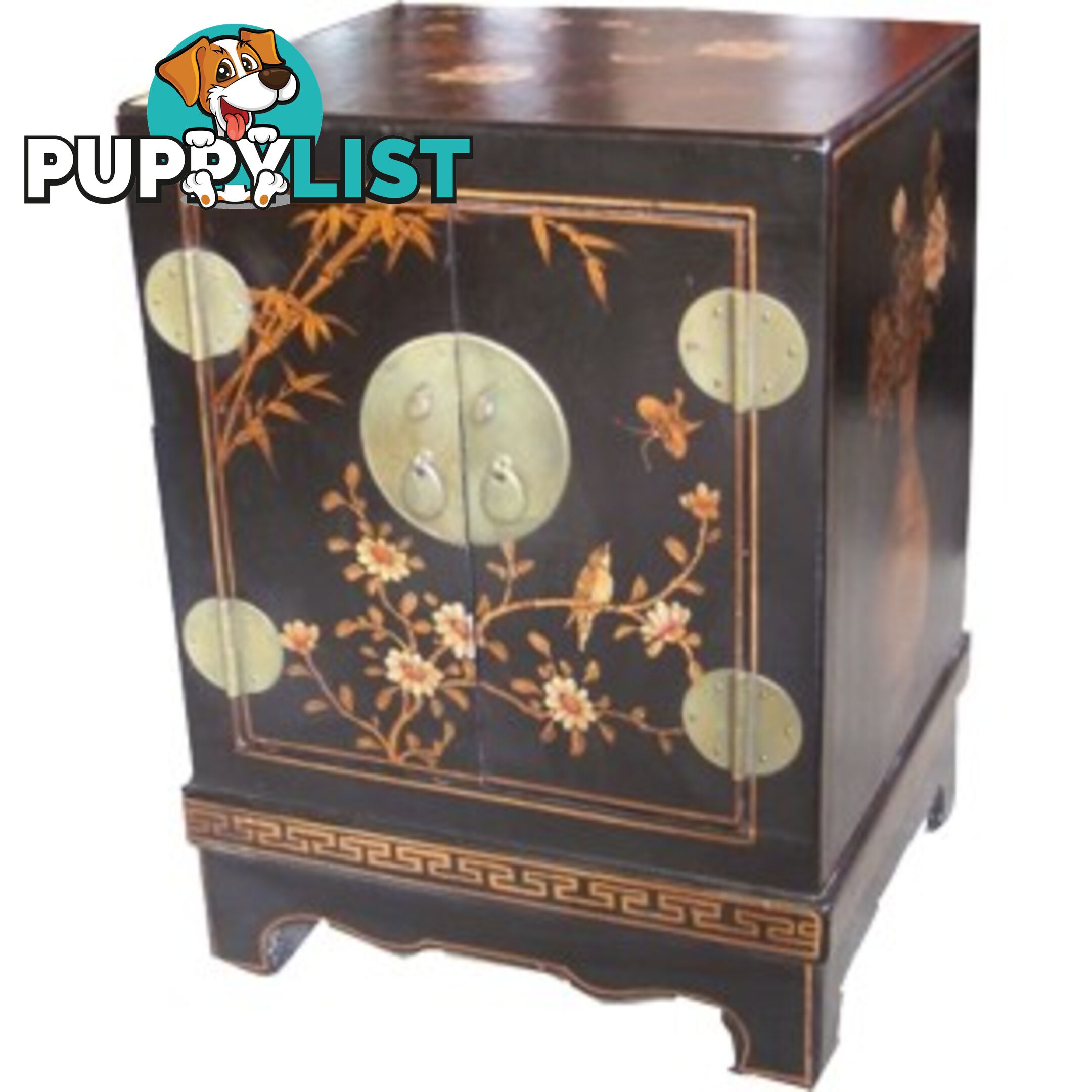 Black Painted Oriental Style Chinese Bedside Table