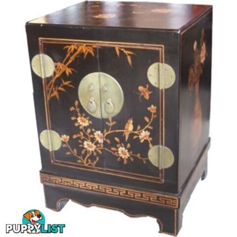 Black Painted Oriental Style Chinese Bedside Table