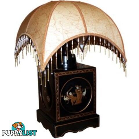 Black Chinese Square Base Lamp with Lampshade