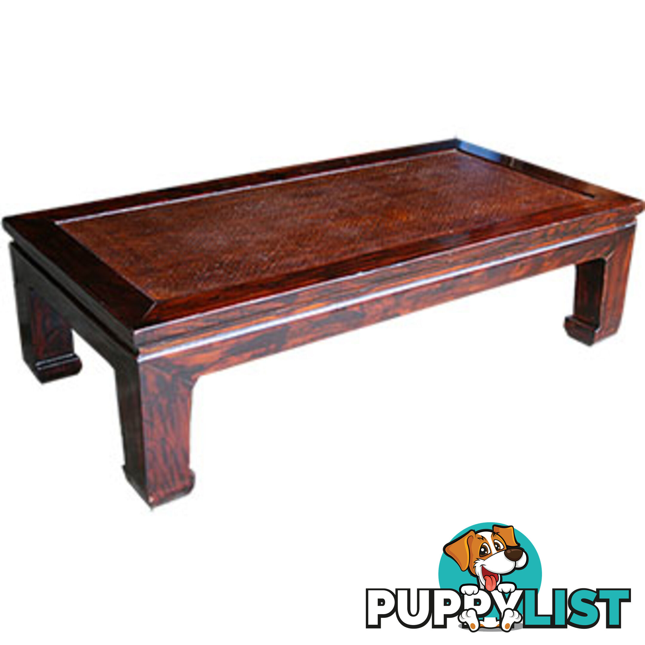 Original Brown Rattan Inlay Rectangular Chinese Coffee Table