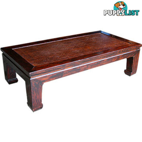 Original Brown Rattan Inlay Rectangular Chinese Coffee Table