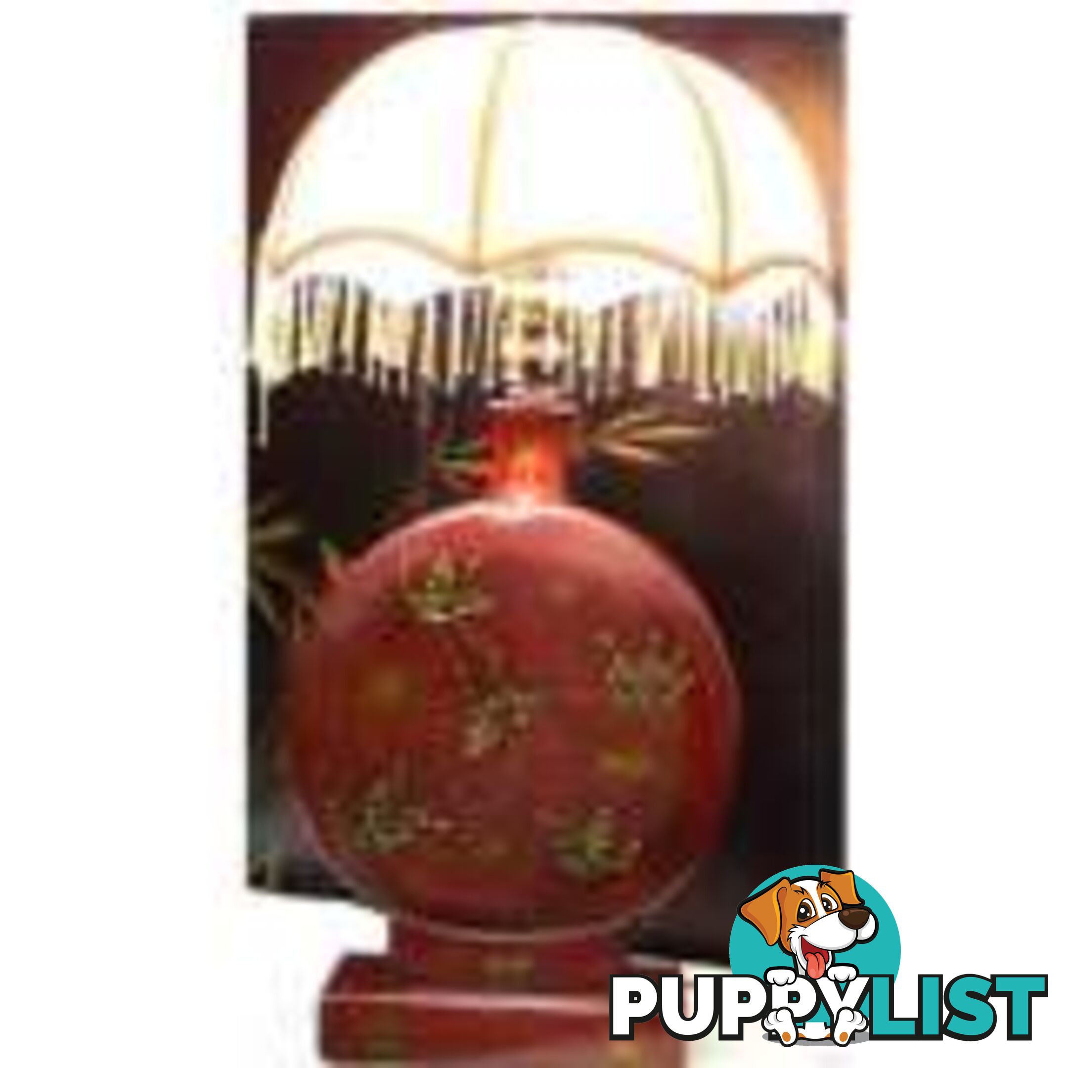 Red Chinese Butterfly Painted Classical Round Base Lamp