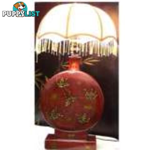 Red Chinese Butterfly Painted Classical Round Base Lamp