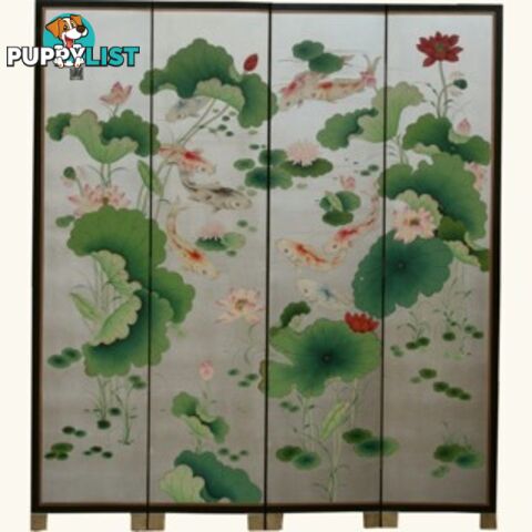 Chinese Silver Leaf Koi Fish Room Divider Screen