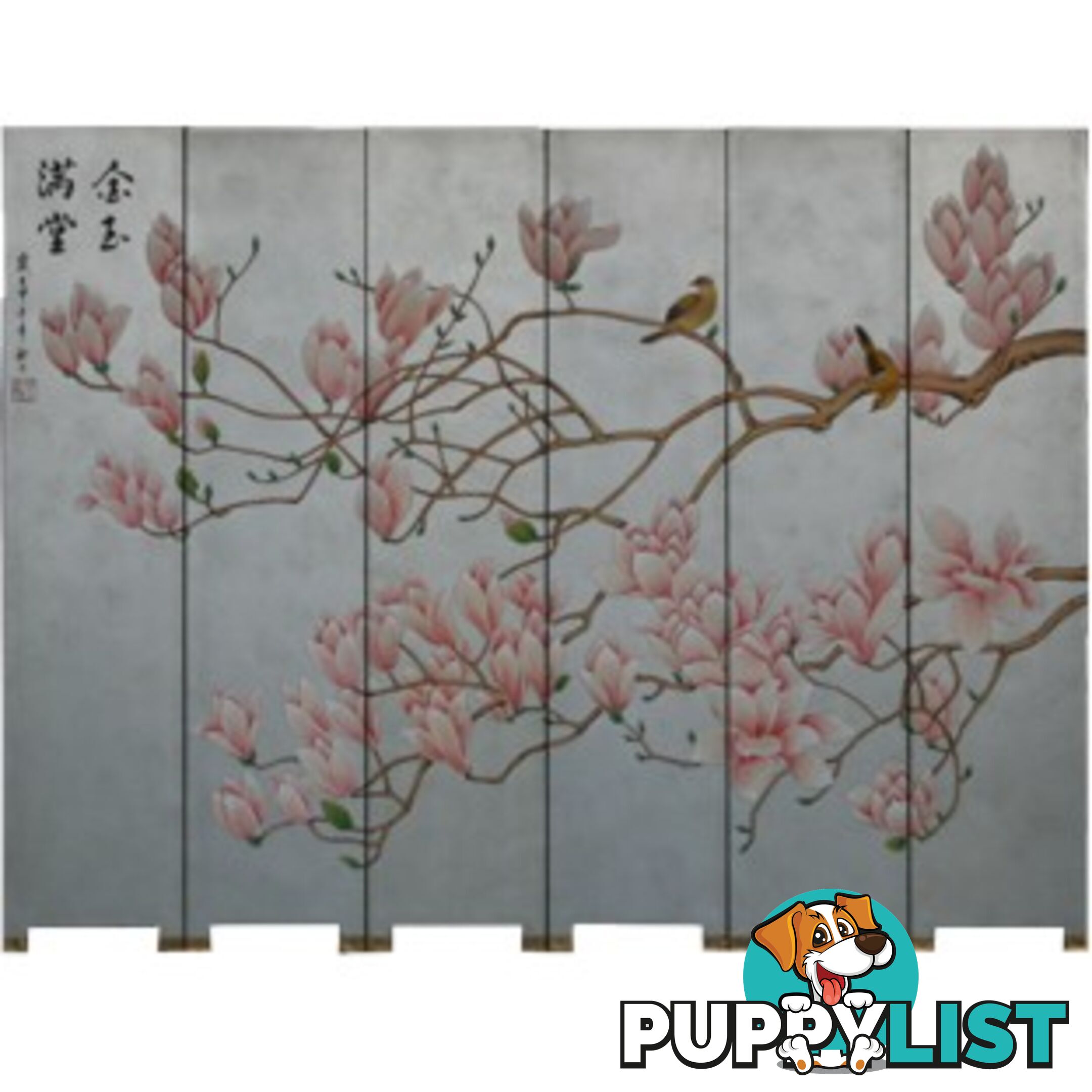 6-Panel Chinese Magnolia Fold Up Screen