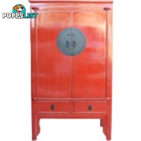 Large Red Lacquer Chinese Wedding Cabinet