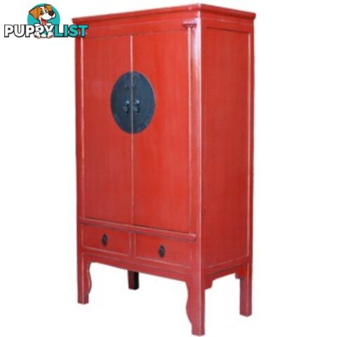 Large Red Lacquer Chinese Wedding Cabinet