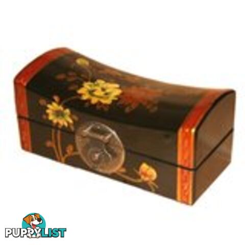 Medium Black Hand Painted Flora Chinese Jewellery Box