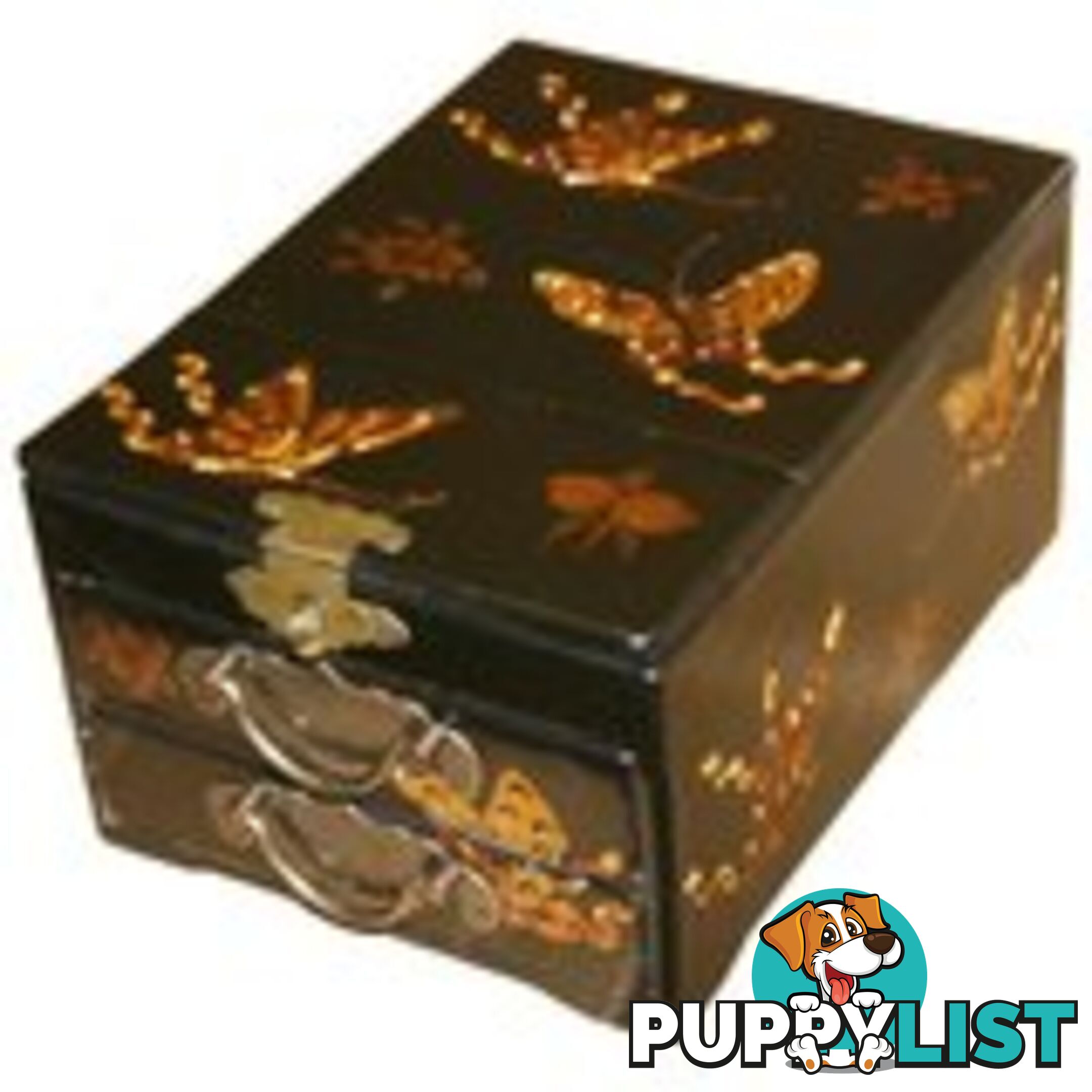 Black Butterfly Chinese Jewellery Box with Stand-Up Mirror