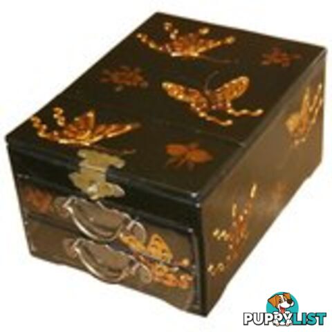 Black Butterfly Chinese Jewellery Box with Stand-Up Mirror