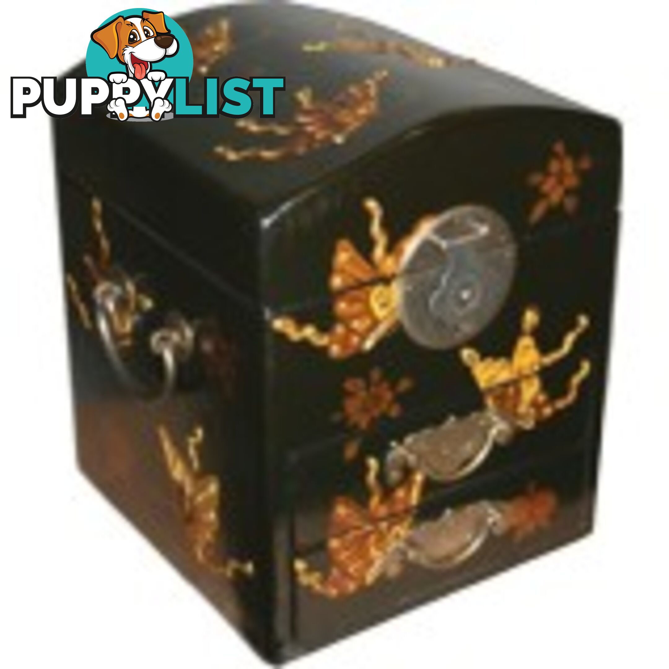 Dome Top Black Two Drawers Mirror Box - Embossed Butterflies