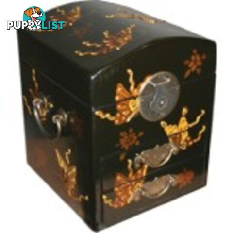 Dome Top Black Two Drawers Mirror Box - Embossed Butterflies