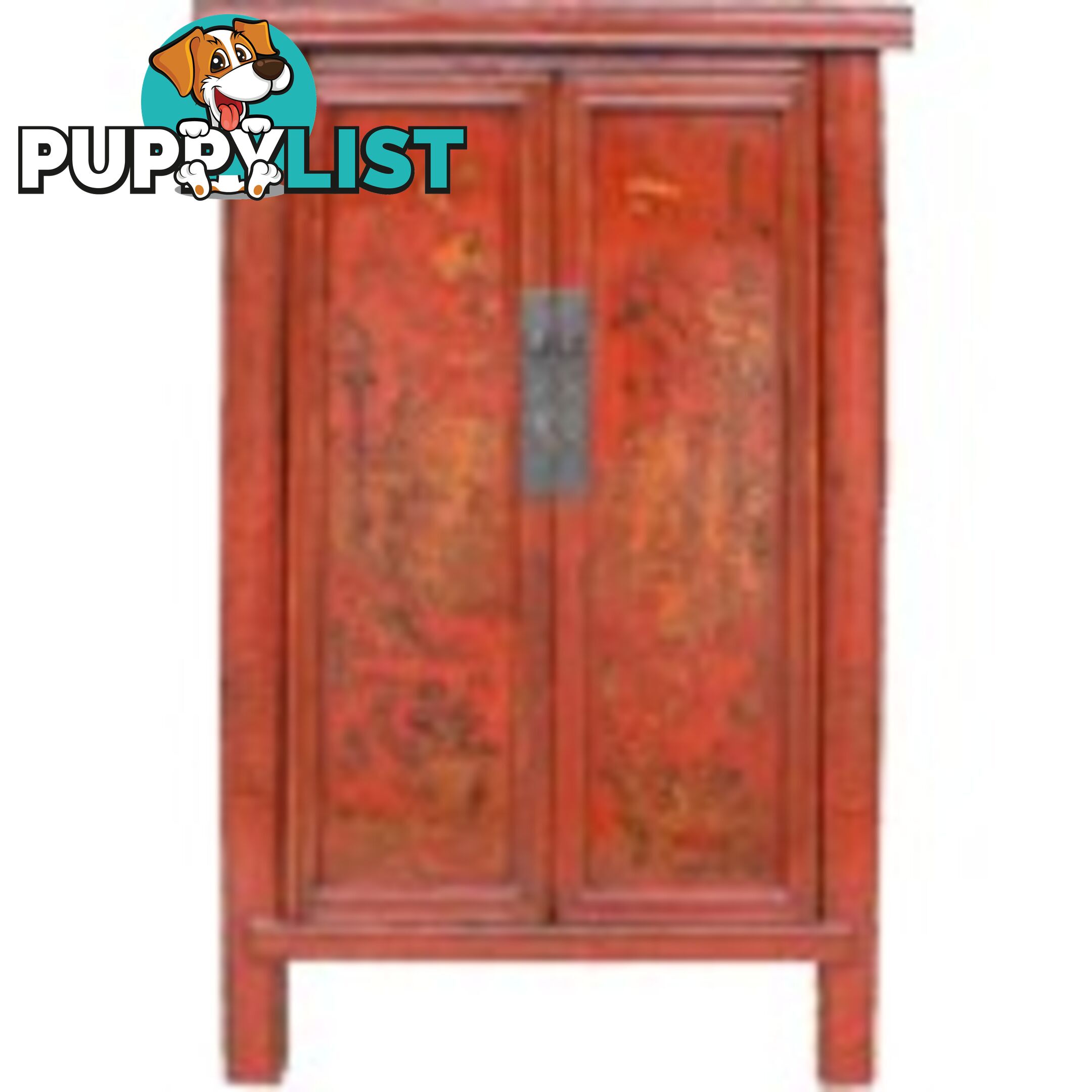 Chinese Red Painted Gold Medium Cabinet