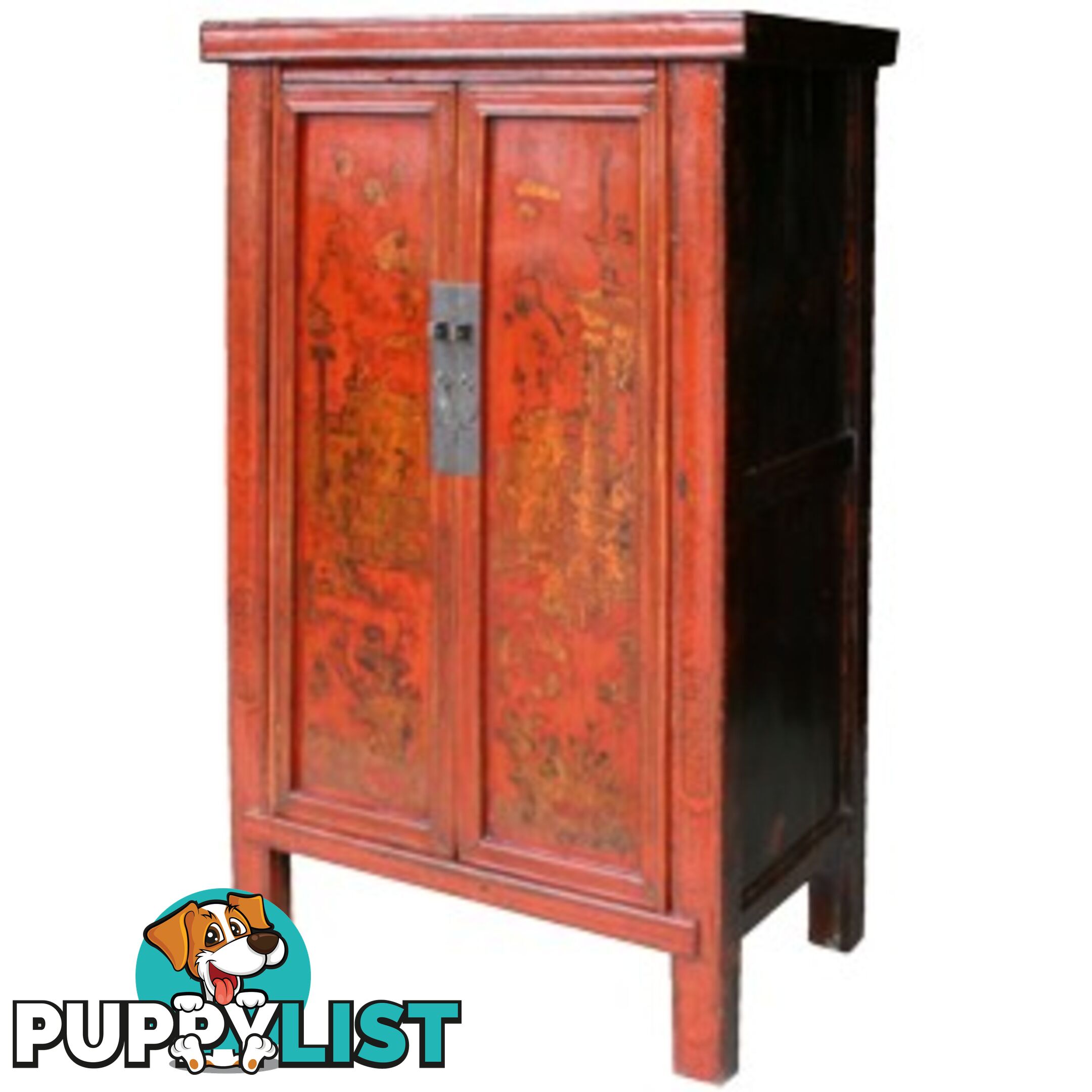 Chinese Red Painted Gold Medium Cabinet