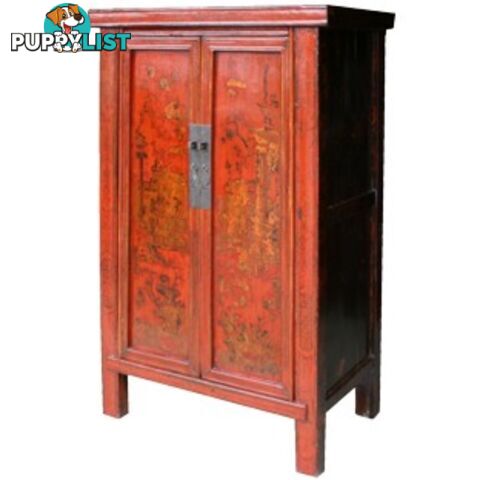 Chinese Red Painted Gold Medium Cabinet