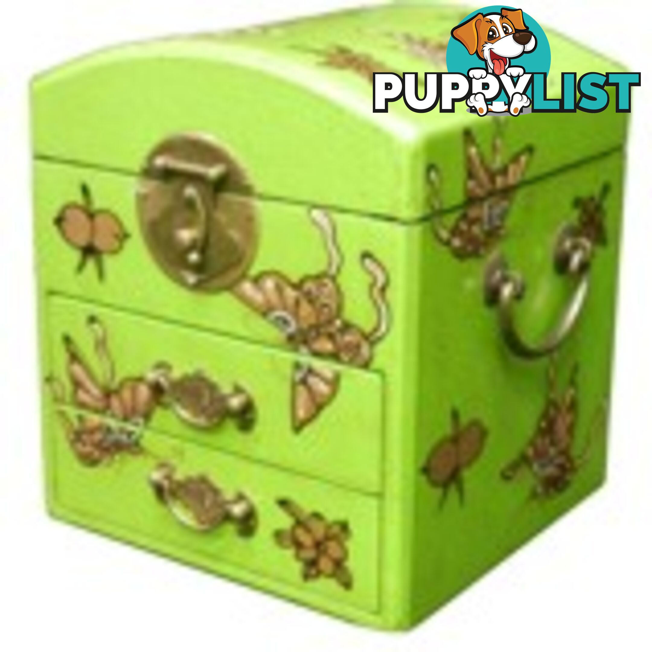 Curve Top Green Two Drawers Mirror Box - Embossed Butterflies