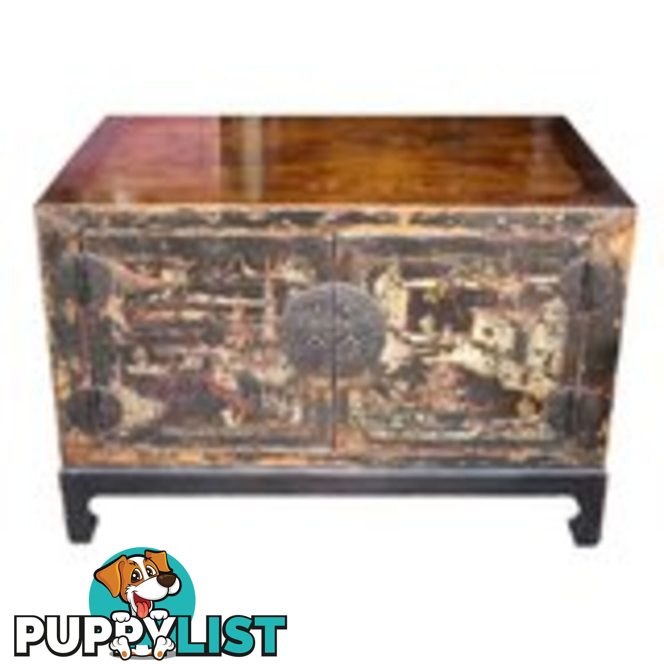 Antique Painted Chinese Low TV Cabinet Stand