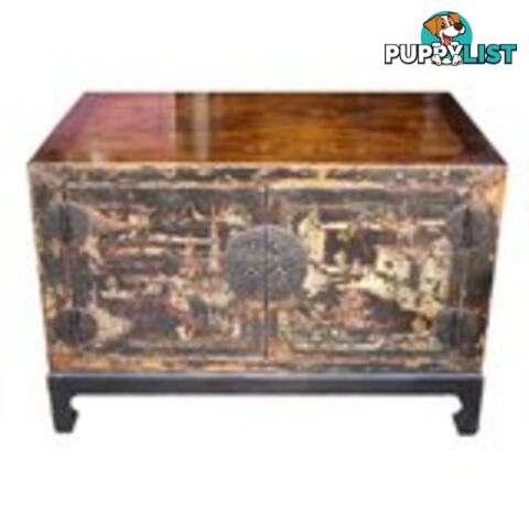 Antique Painted Chinese Low TV Cabinet Stand