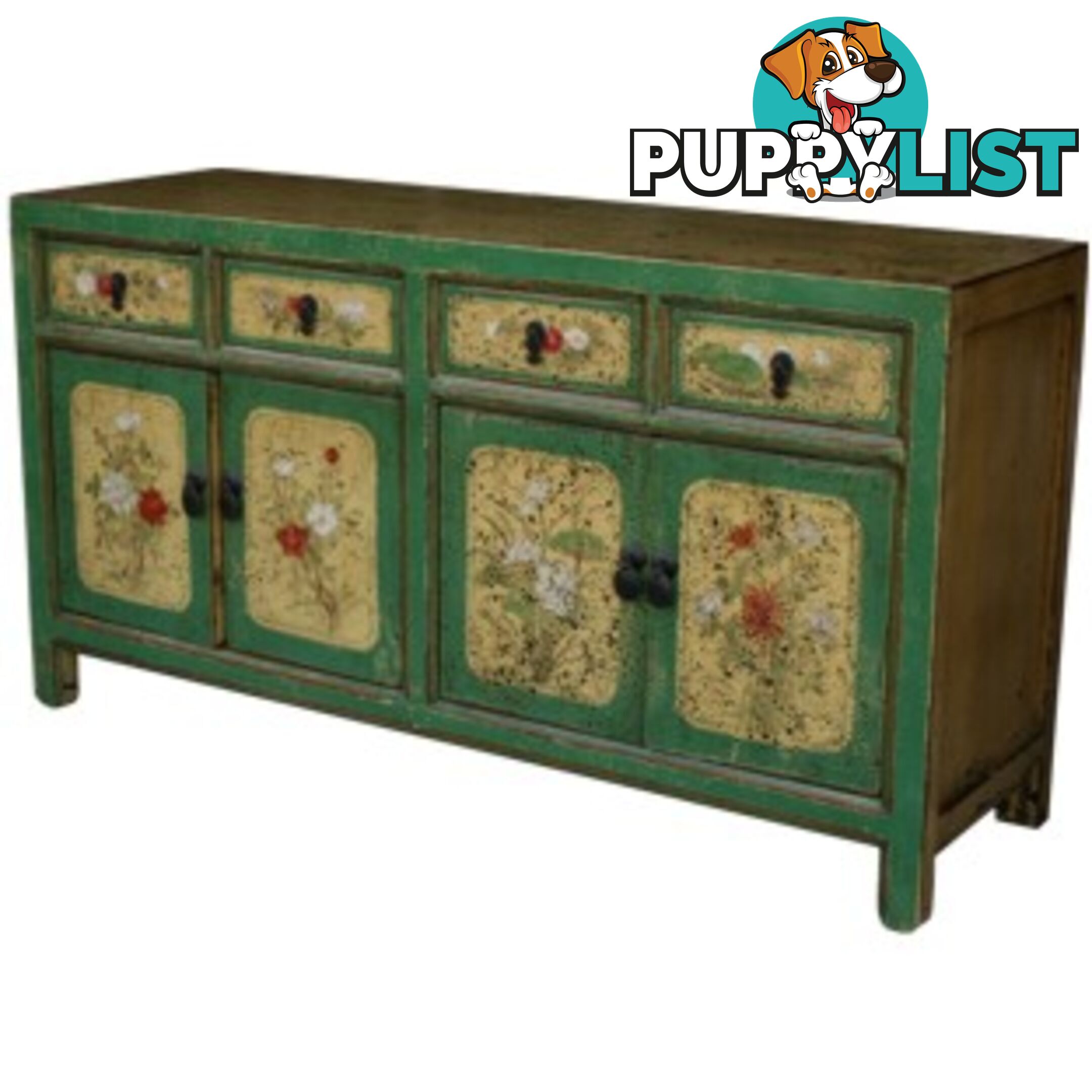 Chinese Green Painted Sideboard Buffet