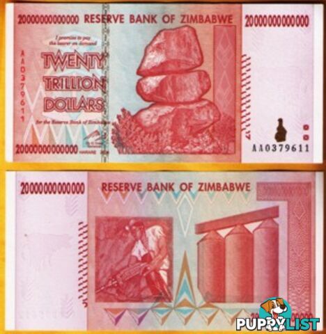 Zimbabwe 20 Trillion Banknote 2008 UNC AA++