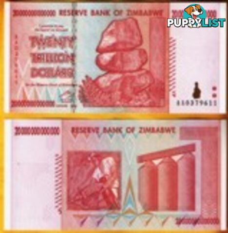 Zimbabwe 20 Trillion Banknote 2008 UNC AA++