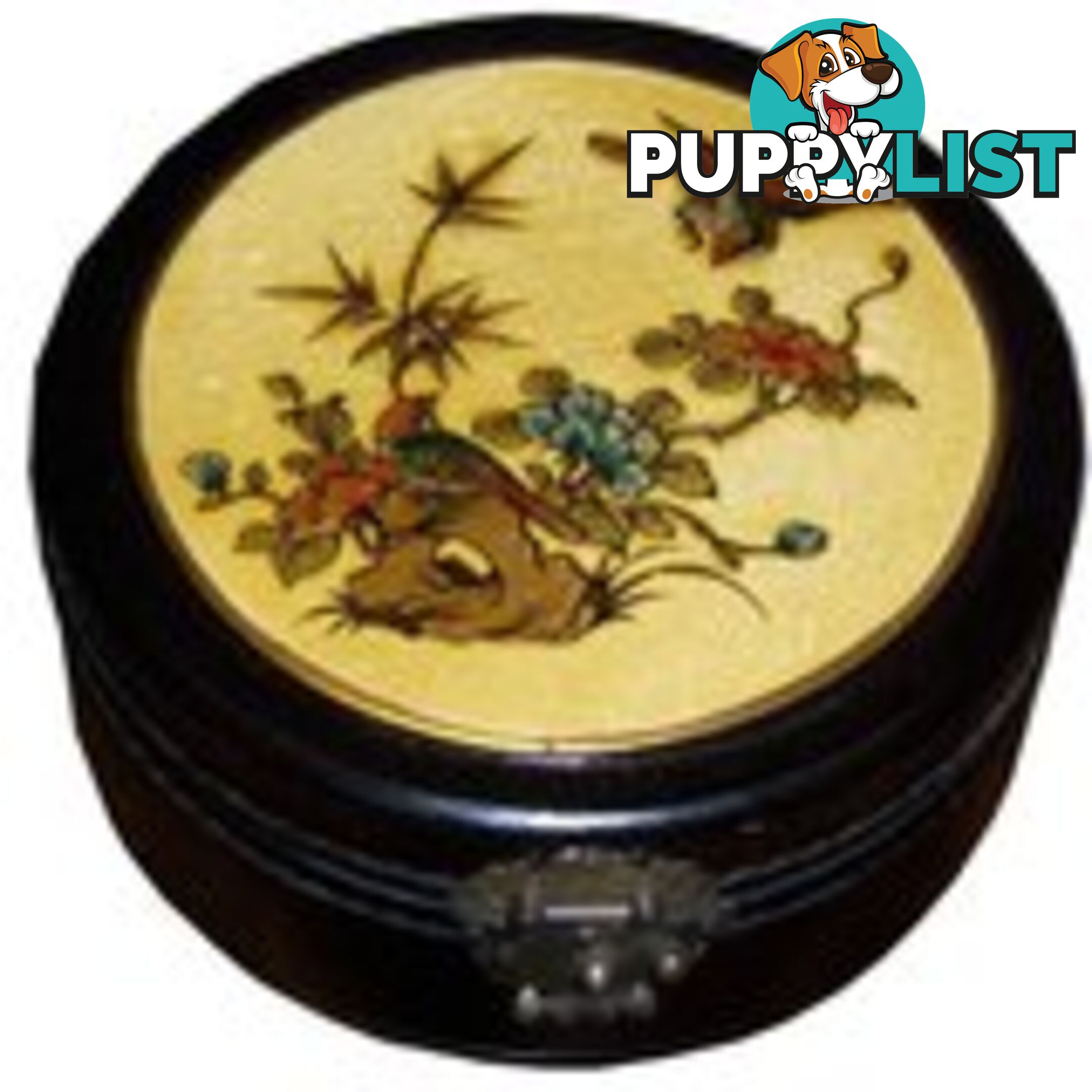 Black Chinese Round Painted Jewellery Box