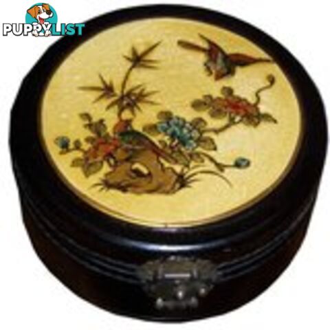 Black Chinese Round Painted Jewellery Box